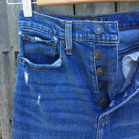 Abercrombie & Fitch Ultra High Rise Mom Jean Distressed Blue 00 - Picture 4 of 16